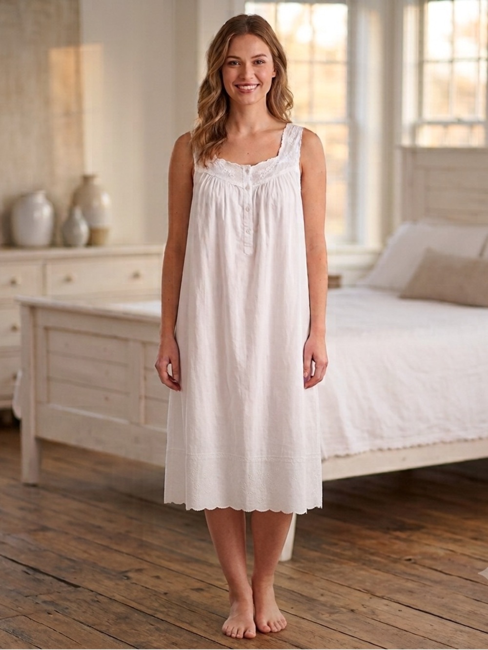 Vintage April Cornell Kristen Cotton Nightgown NWT  White Eyelet Trim S Prairie
